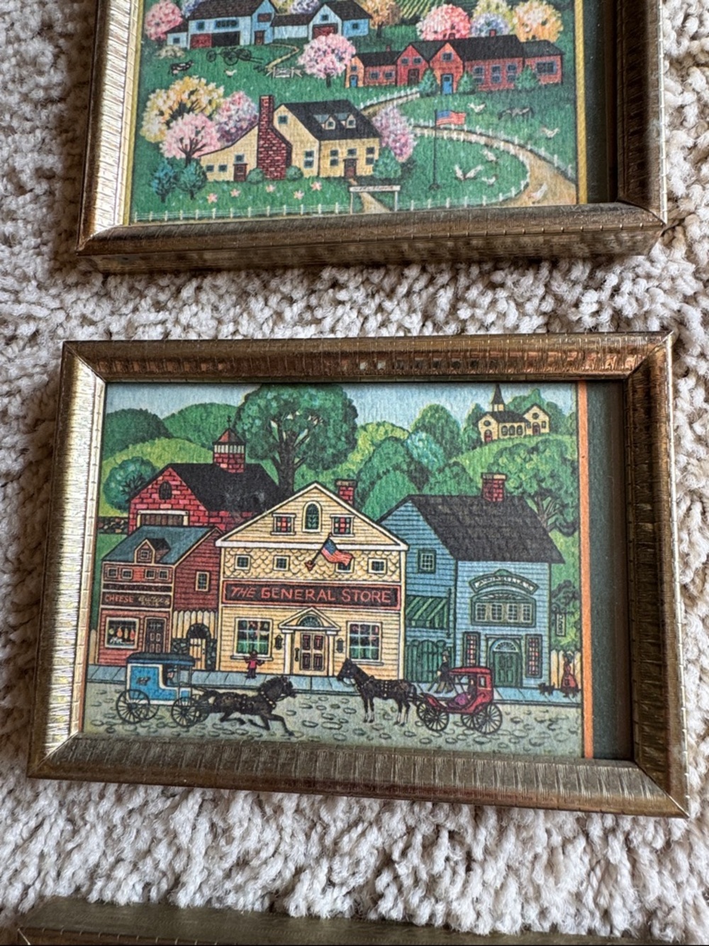 Set of 6 Green Folk Art Home Prints/cards in Gold Frames - Picture 4 of 15